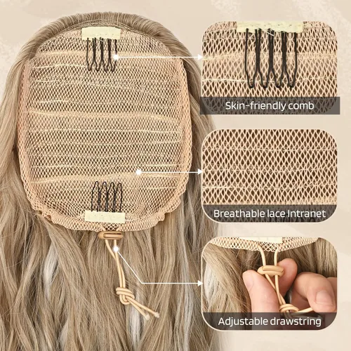 Vista 3 de FLUFYMOOZ Extensión de cola de caballo de 22 pulgadas, extensiones de cabello sintético ondulado largo y rizado para mujer