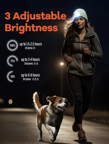 Vista 5 de Beanie Hat with Light, Merino Wool Winter Hat LED Knit Beanie Hat USB Rechargeable Night Scope Gift for Men Women