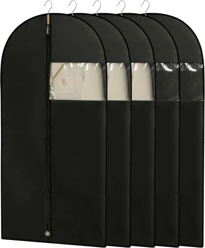 Vista 8 de Bolsas de ropa para colgar ropa, bolsas de vestir de 50 pulgadas de largo para almacenamiento en el armario, fundas de ropa negras con ventana