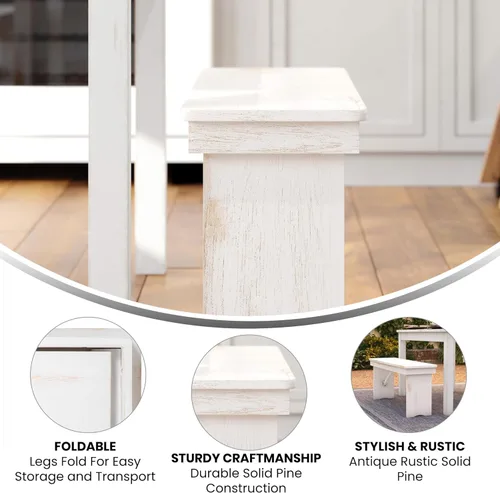 Vista 23 de Merrick Lane Tinsley - Banco plegable de pino macizo rústico antiguo de 40 x 12 pulgadas