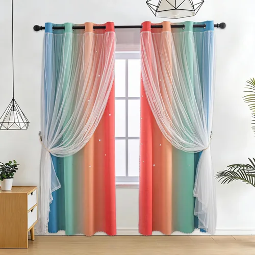 Vista 17 de Anytime - Cortinas para dormitorio de niñas con estrella hueca, cortinas opacas para habitación de niños, cortinas largas para oscurecer la Beige