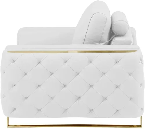 Vista 66 de Blackjack Furniture Reggio Collection - Sofás de cuero italiano de grano completo para sala de estar con marco de madera brasileña y acero Blanco