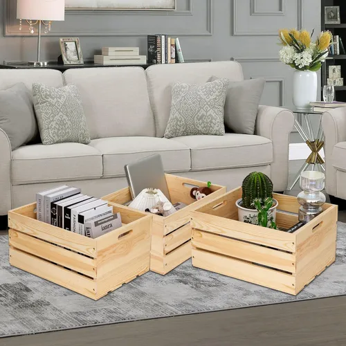 Vista 5 de Cajas de almacenamiento extra grandes de madera de pino, cajas de almacenamiento para discos de vinilo, las cajas de almacenamiento están hechas