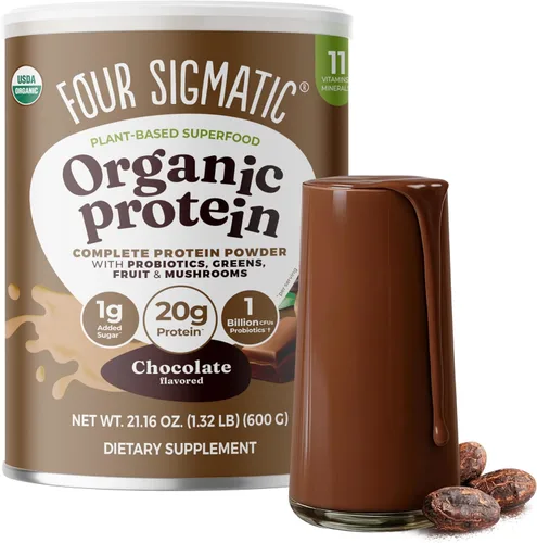 Four Sigmatic - Superalimento de proteína de cacao cremoso, proteína orgánica a base de plantas con champiñones Chaga y Ashwagandha, apoya la