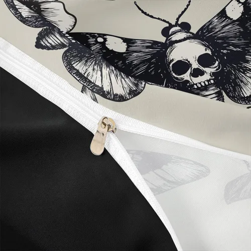 Vista 5 de Juego de funda de edredón con diseño de calavera, tamaño individual, con estampado de polillas, estilo gótico, funda de edredón para adolescentes