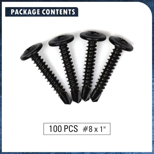 Vista 4 de Cabeza de oblea de tornillo TEK de acero inoxidable 410 #8 x 1 autoperforante, cabeza Phillips y cabeza de armadura modificada, tornillos de chapa