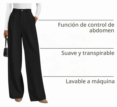 Vista 4 de PRETTYGARDEN Pantalones de vestir de trabajo de pierna ancha a medida para Negro