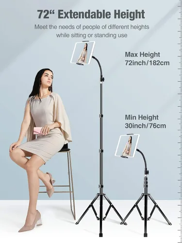 Vista 4 de elitehood Soporte de trípode de metal para iPad y soporte ajustable de 72 pulgadas con cuello de cisne para tableta, soporte de piso de aluminio