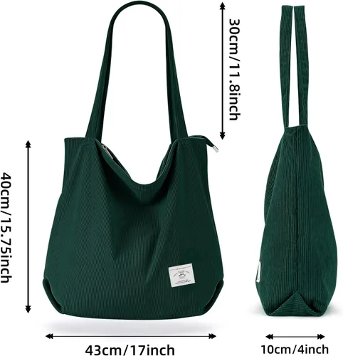 Vista 9 de KALIDI - Bolsa de pana para mujer, con cremallera, casual, de gran capacidad, con bolsillos