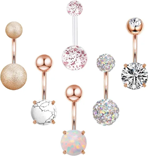 CZCCZC - Piercing para ombligo de acero inoxidable 14G, piedra de mármol, para mujer y niña Anillos de ombligo de piedra mezclada natural Joyería
