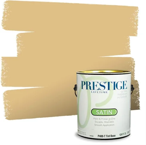 Vista 150 de PRESTIGE Pinturas de pintura exterior e imprimación en uno, 1 galón, plano, combinación comparable de Benjamin Moore* Manzanilla*