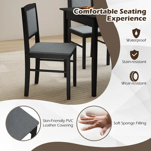 Vista 6 de Tangkula Juego de mesa de comedor para 4, juego de comedor de madera maciza de granja con patas de madera de goma, asiento tapizado y respaldo