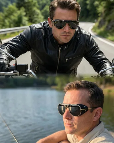 Vista 2 de OSSAT Gafas de sol polarizadas con protectores laterales de piel de vacuno a prueba de viento Gafas clásicas de pesca de montaña