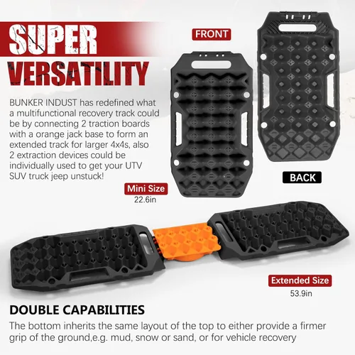 Vista 3 de BUNKER INDUST Tablas de tracción todoterreno con base de gato, alfombrilla de tracción de neumáticos extensible multifuncional, para pistas