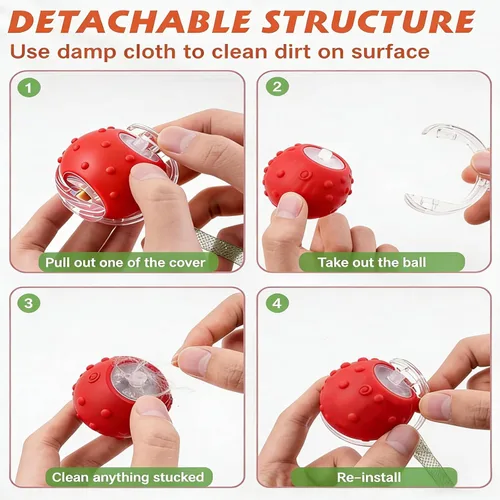 Vista 6 de 2PCS Interactive Cat Toys for Indoor Cats with 6 Tails, Automatic Cat Toy Fast Rolling on Carpet/ Wooden Floor/ Tiles, Rechargeable Kitten Toys for