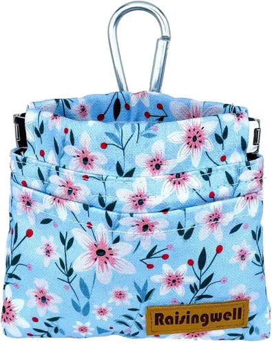 Vista 15 de Raisingwell Bolsa de entrenamiento para mascotas de tamaño bolsillo, tela de algodón, bolsa de paseo para perros manos libres con mosquetón