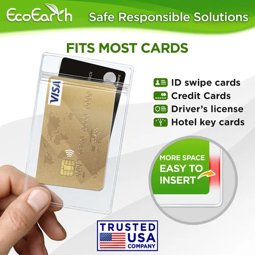 Vista 5 de EcoEarth - Soporte para tarjetas de identificación con borde suave - Nivel premium sellable de 3 x 4 pulgadas, paquete de 100 - Protector vertical