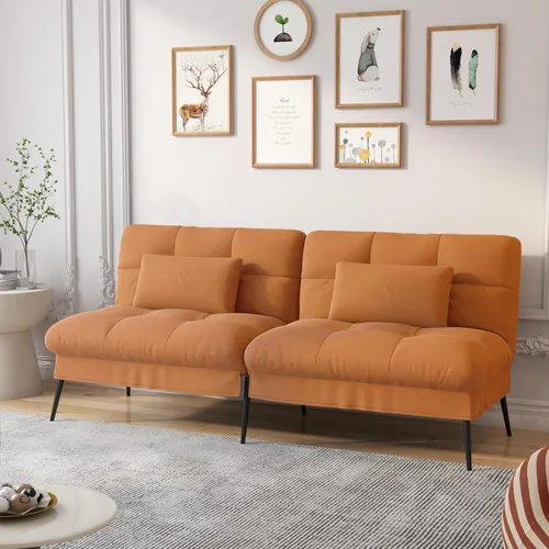 Vista 11 de COMHOMA Sofá cama convertible, sofá de tela de 72 pulgadas con respaldo ajustable, sofá biplaza reclinable para sala de estar, juego de futón (negro)