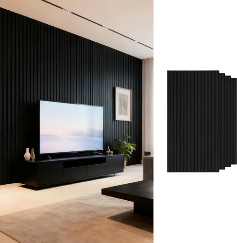 Vista 10 de Paneles de pared de listones de madera acústica, paneles insonorizados de roble blanco para decoración de paredes interiores, diseño moderno, 94 x