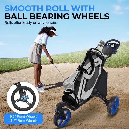 Vista 2 de SereneLife Golf Push Pull Cart – Lightweight, Foldable, Bag Holder with Adjustable Handle, Caddy Accessories, Compact Folding Golf Trolley for Travel