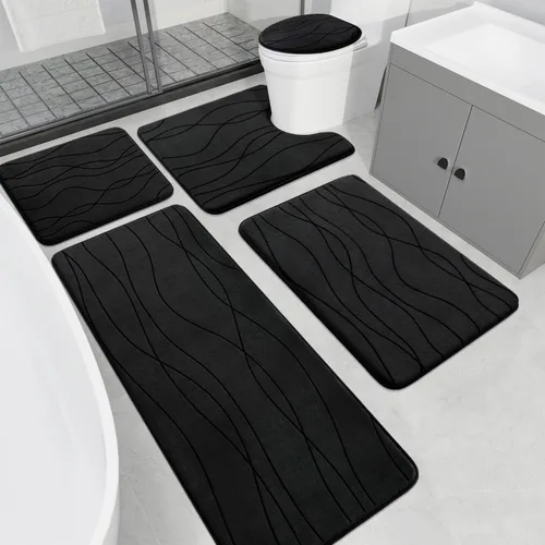 Vista 21 de YIHOUSE Juego de alfombras de baño de espuma viscoelástica, 3 piezas, color gris oscuro