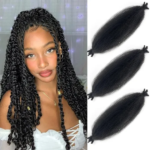 Vista 13 de Cabello Afro Twist Elástico de 16 pulgadas, cabello Cuban Twist 30# Marley Twist trenzado, Afro Twist suave, extensiones de cabello sintético rizado
