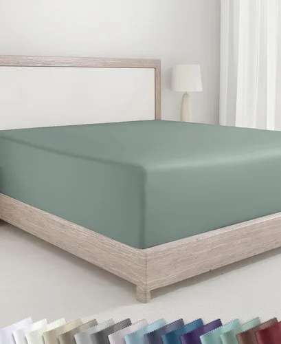 Vista 26 de California Design Den - Sábana bajera ajustable blanca, 100% algodón de 400 hilos, sábanas refrescantes de satén, no elástico que se desprende