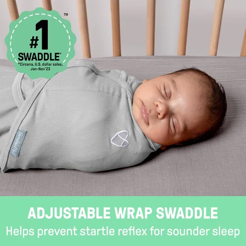 Vista 2 de SwaddleMe by Ingenuity - Manta original, 100% algodón, mejora el sueño y calma el reflejo de sobresalto, de 3 a 6 meses, 1,0 tog, paquete de 3