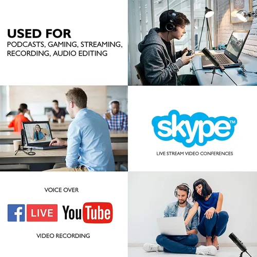 Vista 3 de JOVIAL Pyle - Micrófono de condensador de grabación USB para PC, micrófono de escritorio portátil de condensador de audio profesional, LED azul