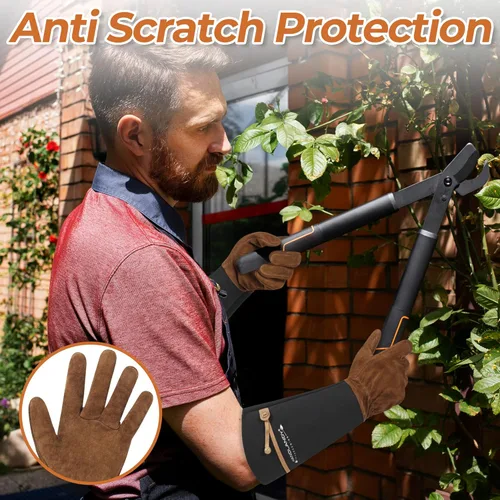 Vista 4 de HLDD HANDLANDY Long Gardening Gloves for Women Men - Leather Rose Pruning Gloves Thorn Proof - Breathable Working Glove