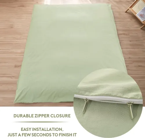 Vista 2 de Funda de futón 100% algodón lavado con cremallera para colchón de futón japonés, súper suave y lavable a máquina, tamaño individual