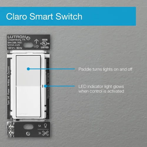 Vista 13 de Lutron Claro Interruptor de luz inteligente para iluminación Caseta, para luces LED, ventiladores, 5 amperios, un solo polo/3 vías, se requiere Negro