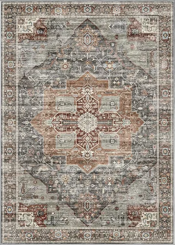 Vista 29 de Roxstand Alfombras de área de 5 x 7, resistentes a las manchas, lavables a máquina con parte trasera antideslizante, alfombras vintage