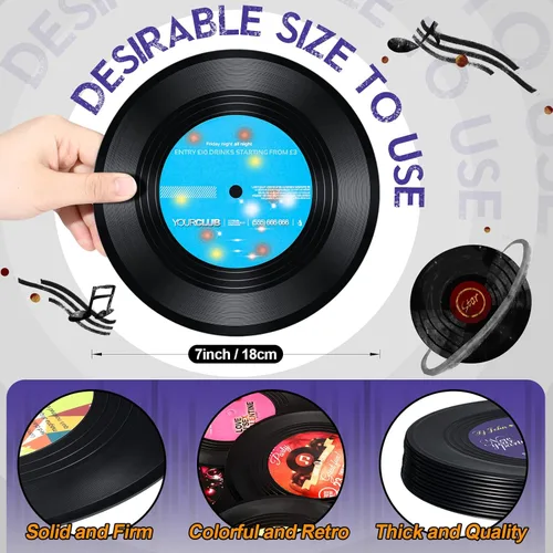 Vista 2 de 12 discos de vinilo de 7 pulgadas para manualidades, discos coloridos para pared, estética, falsos discos retro, decoración para fiesta temática