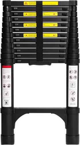 Vista 17 de BOCOM Escalera telescópica de aluminio de 8.5 pies, extensión plegable multiusos ligera con 2 estabilizadores triangulares, capacidad máxima de 330