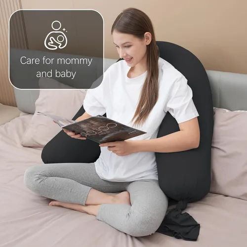 Vista 7 de MOON PARK - Almohada de embarazo con funda de enfriamiento increíblemente suave y lisa en forma de I, almohada de maternidad de cuerpo completo