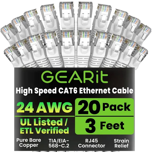 Vista 62 de GEARit Paquete de 50 cables Ethernet Cat6 de 0.5 pies Cable de conexión de red RJ45, conectores chapados en oro sin enganches de 10 Gbps, cable