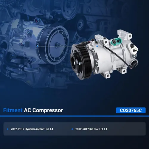 Vista 2 de Autoround Compresor de aire acondicionado de CA con embrague para Hyundai Accent L4 1.6L 2012-2017, Kia Rio L4 2012-2017 1.6L, repuesto # CO-20765C