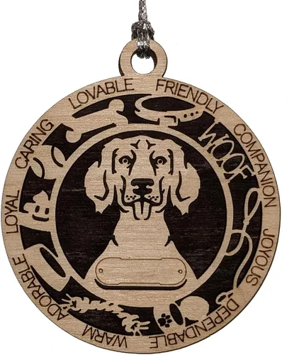 Vista 9 de Adorno de Navidad personalizado para perro Cavalier King Charles Spaniel, redondo de 3 pulgadas, madera cortada con láser de 2 capas, nombre y texto