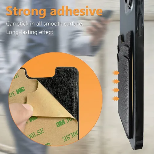 Vista 4 de Soporte para tarjetas de teléfono, billetera de cuero para teléfono, soporte elástico para la parte posterior del teléfono, tarjetero para tarjetas