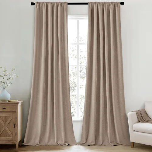 Vista 19 de MIULEE Cortinas 100% opacas de 63 pulgadas de largo, 2 paneles para dormitorio, cortina gruesa negra para oscurecer la habitación, pestaña trasera