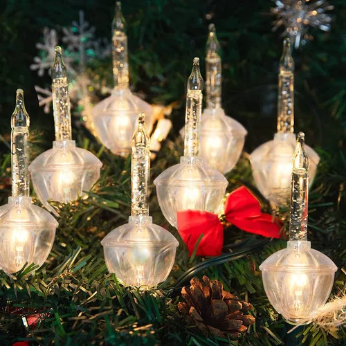 Vista 10 de Juego de Luces de Burbujas Doradas de Navidad, Tira de Luces Navideñas Vintage de 11 Pies con 8 Luces de Burbujas Doradas (1 de Repuesto), Base