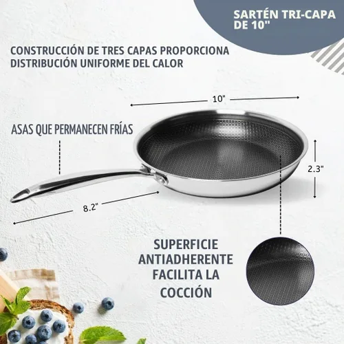 Vista 4 de Lexi Home Sartén antiadherente de acero inoxidable resistente a los arañazos de tres capas de 10 pulgadas