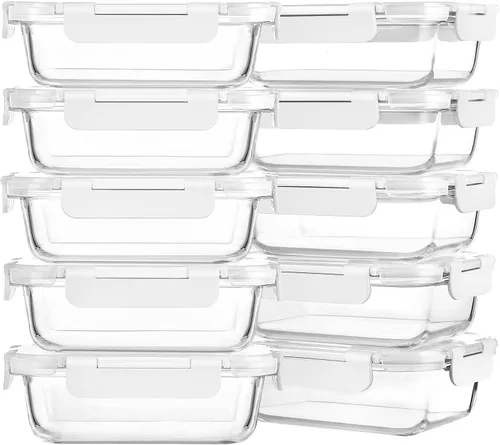 Vista 8 de M MCIRCO Paquete de 10, recipientes de vidrio de 22 onzas para preparación de comidas, recipientes de vidrio para almacenar alimentos con tapas