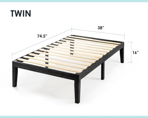 Vista 2 de Mellow Naturalista Classic - Cama de plataforma de madera maciza de 16 pulgadas con listones de madera, color negro, tamaño individual