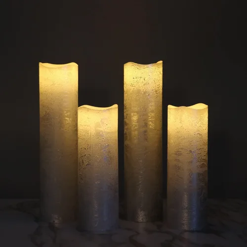 Vista 2 de Rhytsing Velas LED plateadas delgadas que funcionan con pilas, velas sin llama con control remoto, acabado de cera texturizada, 8