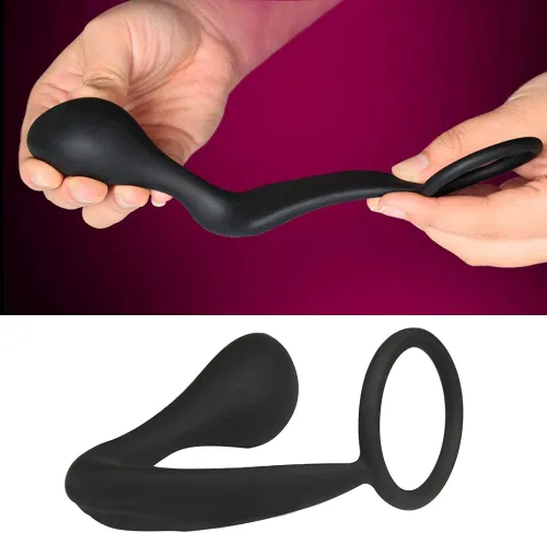 Vista 6 de FST Anillo de silicona para el pene con tapón anal, estimulador de masaje de próstata y anillo de pene para mejorar la erección