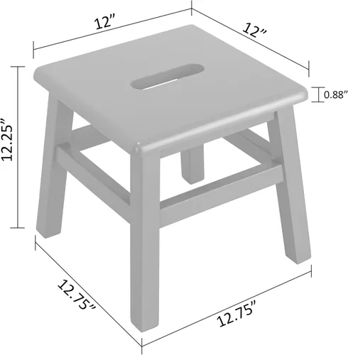 Vista 5 de eHemco Taburete de madera maciza para adultos y niños, 12.25 pulgadas, gris, juego de 2