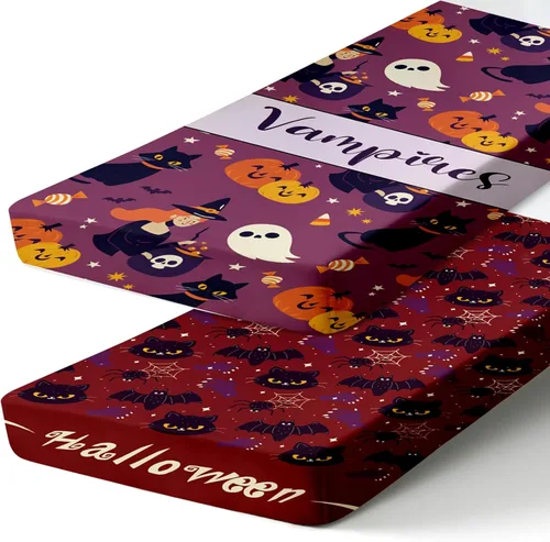 Vista 10 de Sábanas ajustadas personalizadas para cuna, 2 piezas, sábana blanca de Halloween con nombre de bebé, sábana de colchón para bebé, regalos