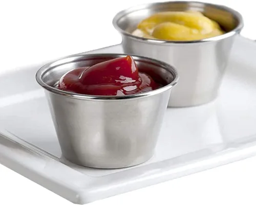 Vista 6 de Nechtik Tazas pequeñas para salsa, taza de salsa Ramekin de acero inoxidable, tazas redondas individuales para condimentos (12, 1.5 onzas)